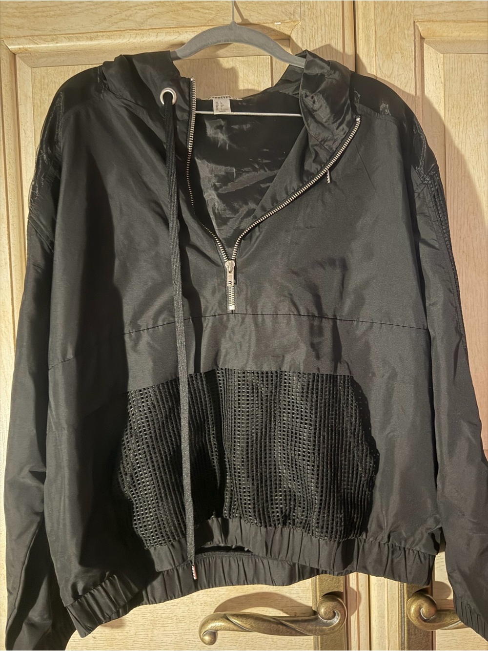 Forever 21 Black Half-Zip Bomber Jacket with Mesh Pocket
